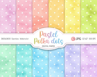 Pastel Polka Dot Watercolor Digital Paper Pack Pastel Rainbow Hues Seamless Pattern Printable Scrapbook Paper background Soft tones texture