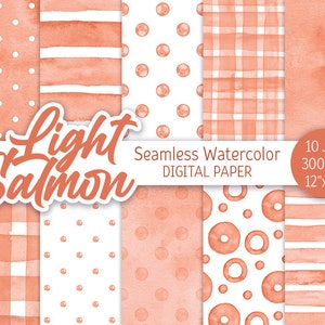 Lachsrosa Nahtloses Muster Aquarell Polka Dot Digital Paper Pack Druckbare Hochzeit Hintergrund Aquarell Streifen Baby Shower Textur