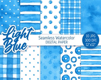 Azul claro Patrón sin costuras Acuarela LunarEsuario digital Paquete de papel Scrapbooking imprimible Papel cian Acuarela Rayas Papel azul claro
