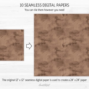 Puede incluir: Un patr&oacute;n de papel digital sin costuras con un fondo de acuarela marr&oacute;n. El papel original de 12" x 12" se puede colocar en mosaico para crear un papel de 24" x 24".