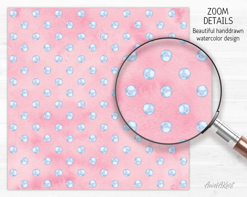 Blush Pink and Blue Seamless Pattern Watercolor Polka Dot Digital Paper ...