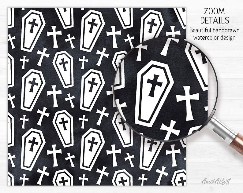 Black & White Halloween Digital Paper Pack Watercolor Seamless Pattern ...
