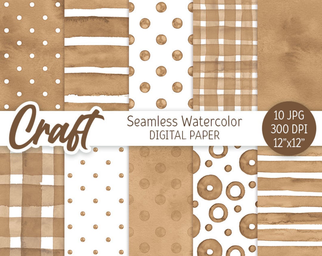 Craft Brown Seamless Pattern Watercolor Polka Dot Digital Paper Pack ...