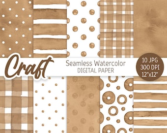 Artesanía Marrón Patrón sin costuras Acuarela LunarEspa de papel digital Paquete de papel Scrapbooking imprimible Papel Acuarela Rayas Fondo 12x12 JPEG