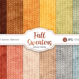 Herbst Pullover Digital Paper Pack gemütlicher Herbst stricken nahtlose Muster Aquarell druckbare Scrapbooking Papier Herbst Hintergrund Wolle Textur