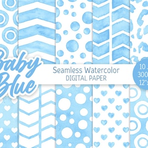 Baby Blue Digital Paper Pack Acquerello Coriandoli Seamless Pattern Sfondo stampabile Baby shower ragazzo Blue Leopard texture Cuore Chevron