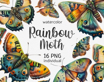 Watercolor Mystical Moth Clipart bundle, Rainbow Moth PNG, Mystical clipart, Witchcraft PNG clipart, Pagan clipart, Butterfly Bundle Wiccan