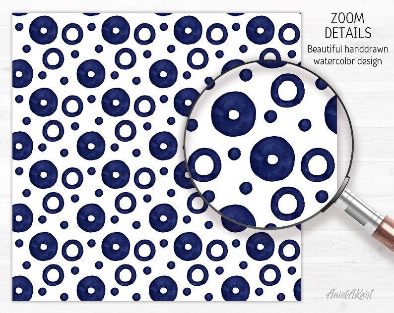 Royal Blue Seamless Pattern Watercolor Polka Dot Digital Paper Pack ...
