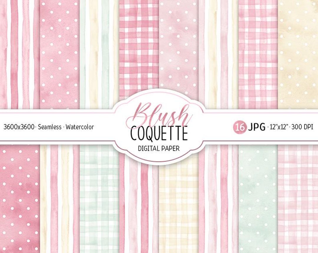 Blush Coquette Digital Paper Pack Watercolor Gingham Seamless Patterns ...