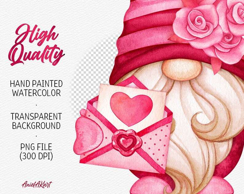 Watercolor Valentine Gnomes PNG Clipart Valentine's Day PNG Handpainted ...