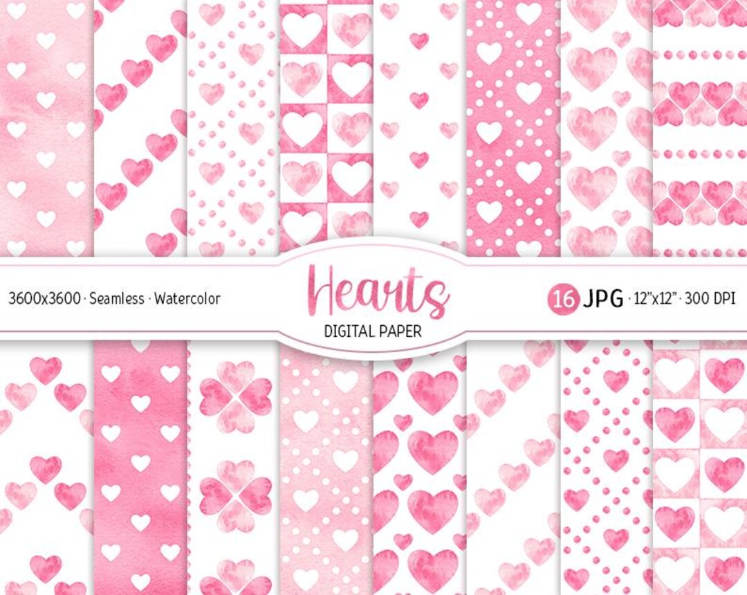 Watercolor Valentine Digital Paper Pack Pastel Pink Valentine ...