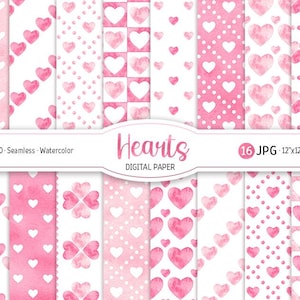 Aquarell Valentine Digital Paper Pack Pastell Rosa Valentinstag Hintergrund Liebe druckbare Papier Blush Herzen nahtlose Muster digitale Textur