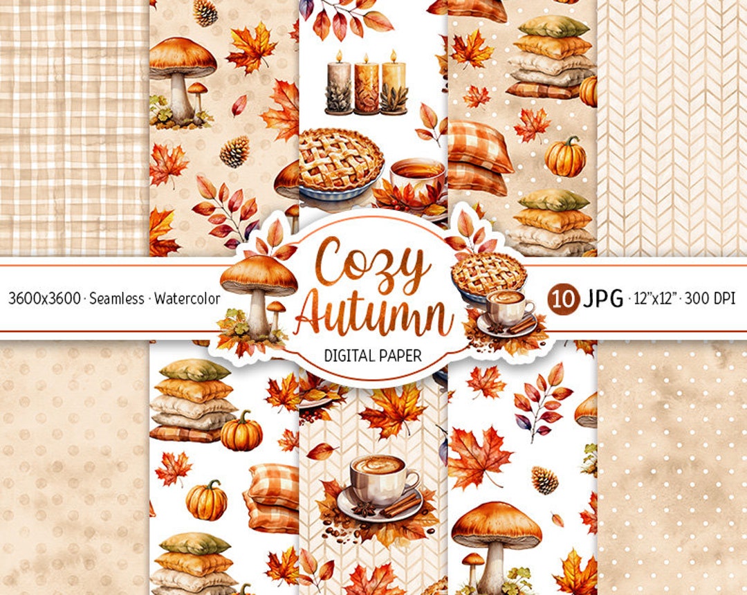 Autumn Digital Paper Pack Cozy Fall Seamless Pattern Watercolor ...