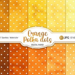 Amarillo Naranja Lunares Fondo Acuarela Ombre Paquete de Papel Digital Patrón Sin Costuras Texturas Amarillas Diseño de Papel Scrapbooking Imprimible