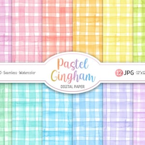 Zestaw papieru cyfrowego Pastel Gingham Akwarela Pastelowe odcienie tęczy Bezszwowy wzór Delikatne tony Wydrukowany papier do scrapbookingu Tło wiosny