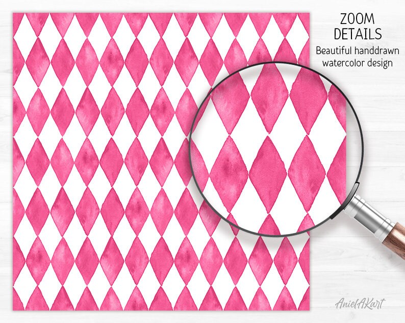 French Pink Geometric Pattern Watercolor Seamless Digital Paper Pack ...