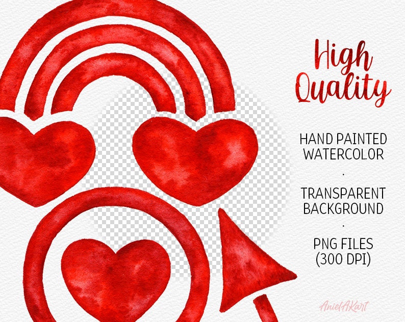 Watercolor Valentine's Day Clipart Valentine PNG Red Love Clipart Heart ...