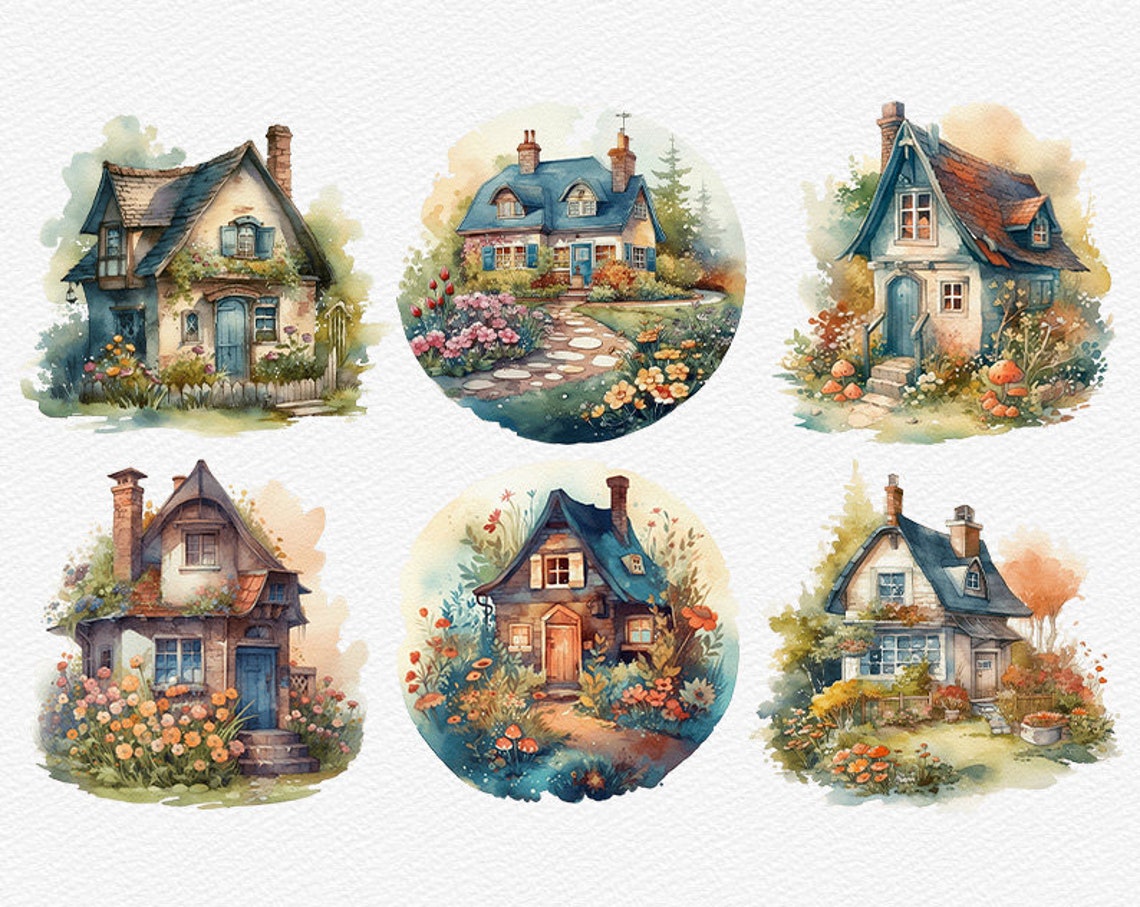 Country Cottage Watercolor Clipart Cute Country House PNG Bundle ...