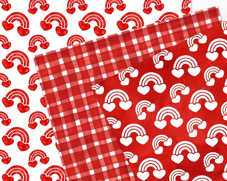Red & White Valentine Day Digital Paper Pack Watercolor Love - Etsy