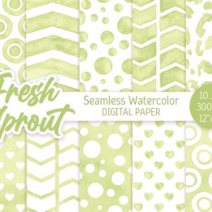 Light Green Digital Paper Pack Aquarelle Confetti Seamless Pattern Birthday Party Fond imprimable Green Leopard texture Heart Chevron