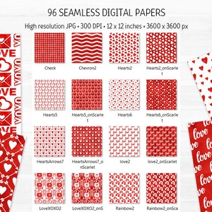 Red White Valentine Day Digital Paper Bundle Watercolor Love Seamless ...
