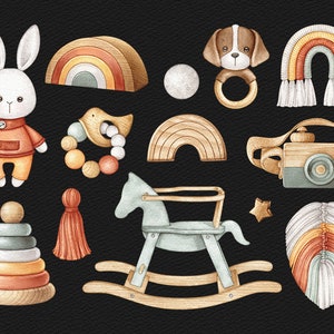 Watercolor Baby Toys Clipart Boho Baby Shower PNG Newborn Clipart ...