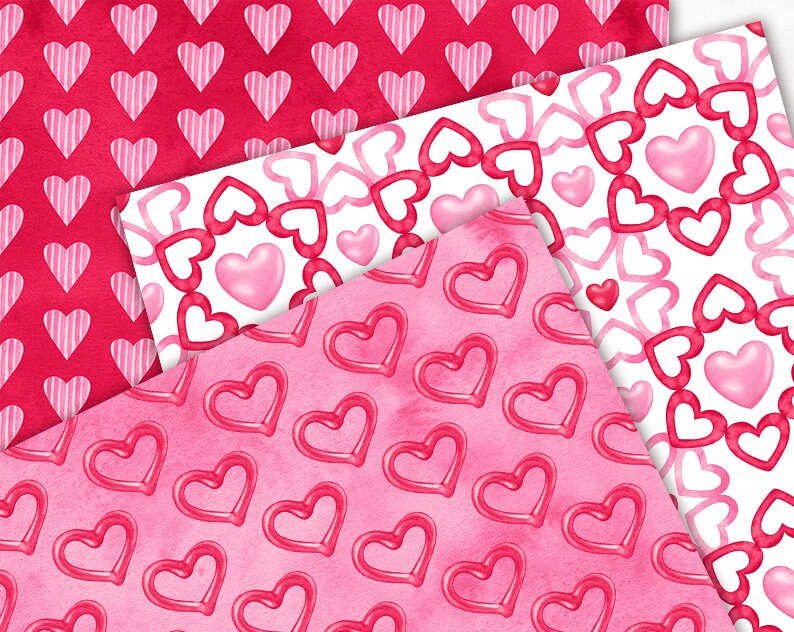 Valentine Day Digital Paper Pack Watercolor Love Seamless Pattern ...