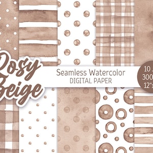 Rosy Beige Nahtloses Muster Aquarell Polka Dot Digital Paper Pack Druckbares Scrapbooking Papier Hintergrund Instant Download Kommerzielle Nutzung