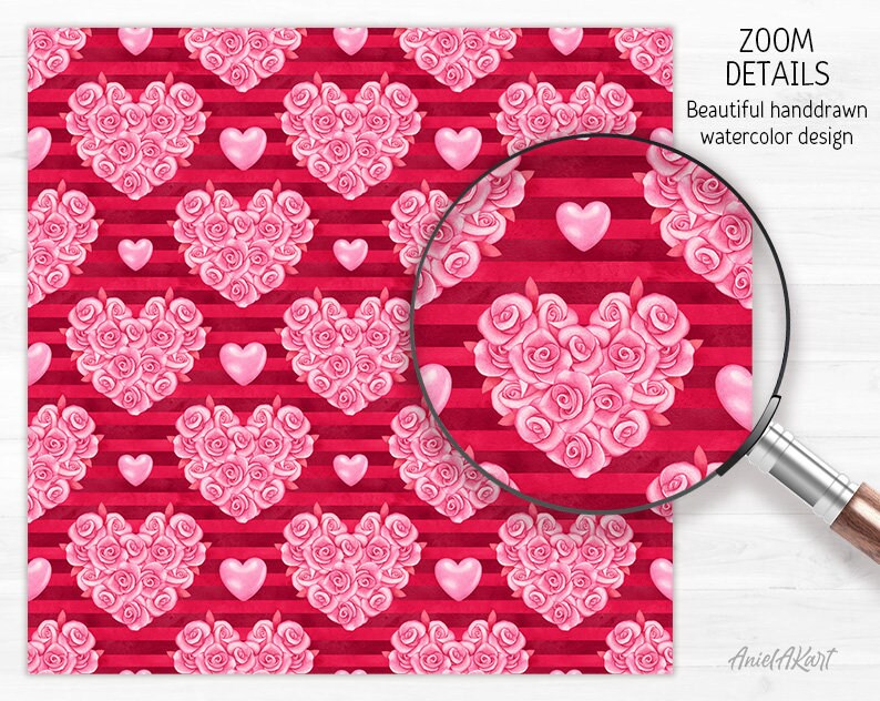 Valentine Day Digital Paper Pack Watercolor Love Seamless Pattern ...