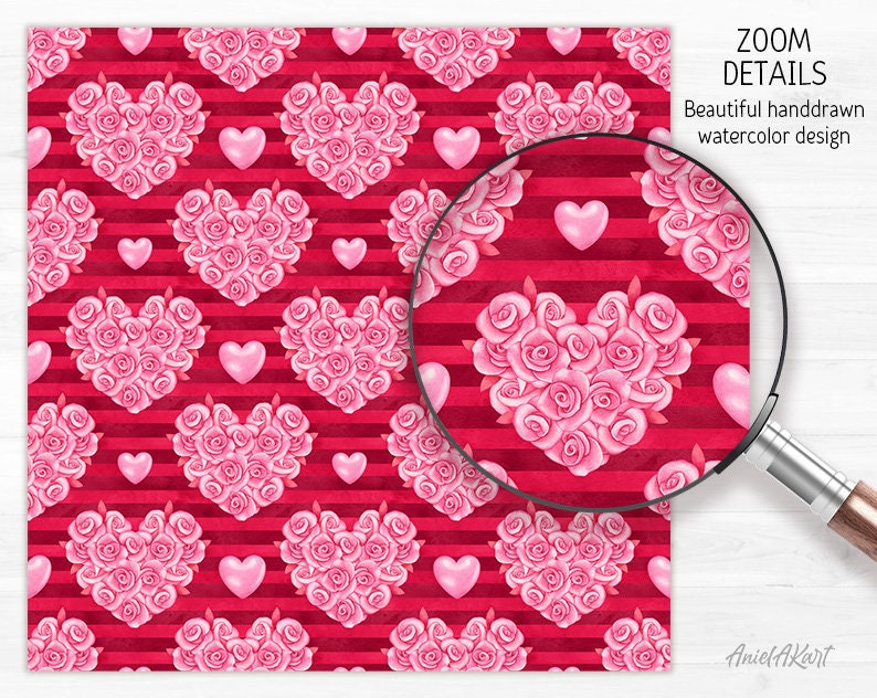 Valentine Day Digital Paper Pack Watercolor Love Seamless Pattern ...