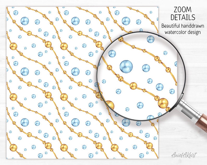 Gold Blue Seamless Pattern Watercolor Polka Dot Digital Paper Pack Gold ...