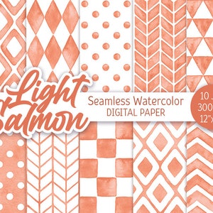 Salmone Rosa Geometrico Motivo Acquerello Seamless Digital Paper Pack Stampabile Pois Chevron sfondo rombo spina di pesce Baby texture