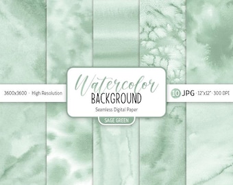 Sage Green Watercolor Background Abstract Wedding Digital Paper Pack Pastel Seamless Pattern Printable Scrapbooking Paper Pale Baby texture