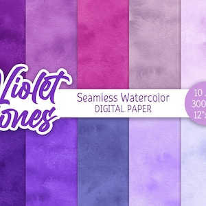 Violett Aquarell Hintergrund Lila Digital Paper Pack Nahtloses Muster Lavendel Farbtöne Texturen Clipart Printable Scrapbooking Papier Design
