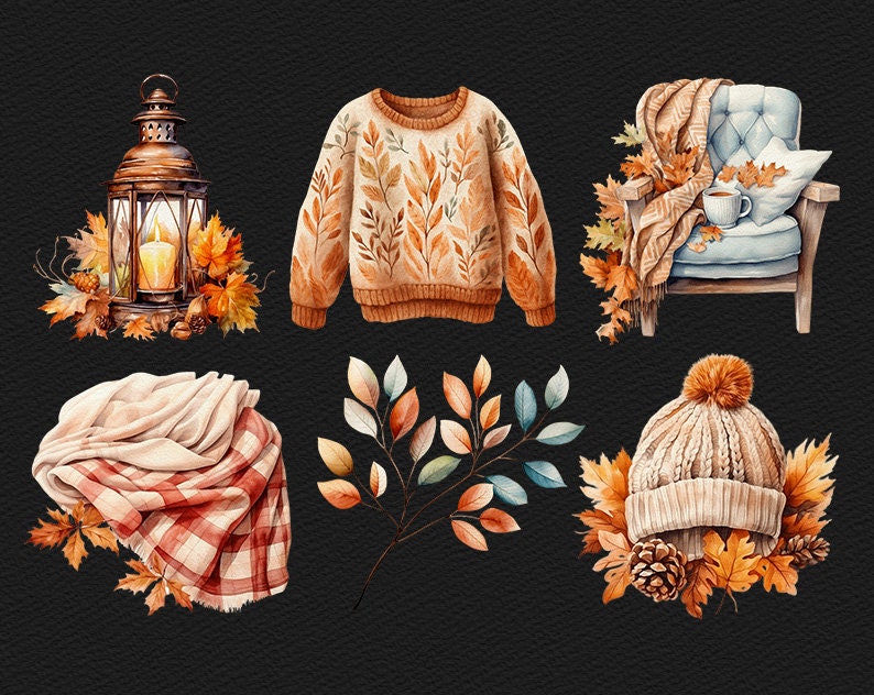 Warm Fall Watercolor Clipart Cozy Autumn PNG Graphics Girl Illustration ...