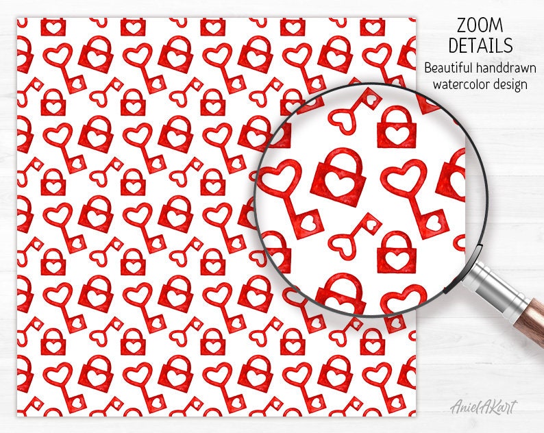 Red & White Valentine Day Digital Paper Pack Watercolor Love Seamless ...