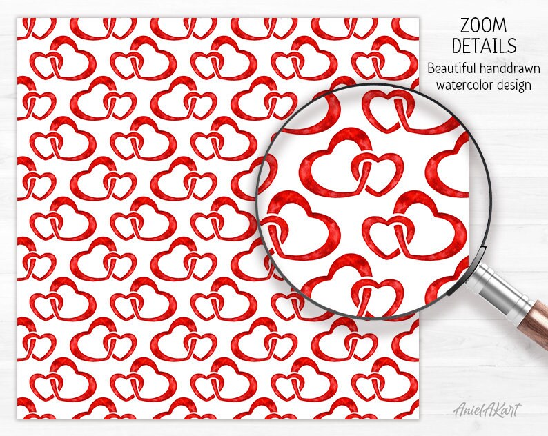 Red & White Valentine Day Digital Paper Pack Watercolor Love Seamless ...