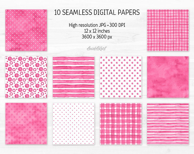 Pink Seamless Pattern Watercolor Polka Dot Pink Digital Paper Pack ...