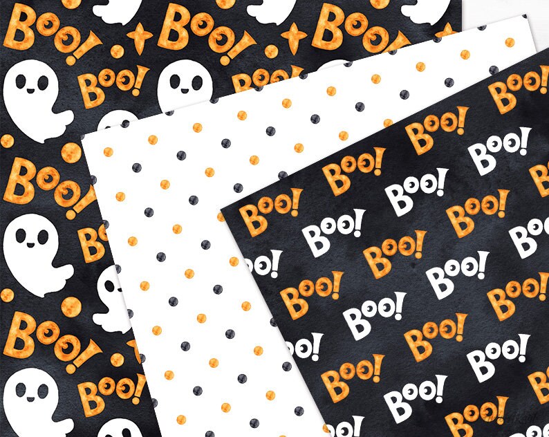 Orange Black Halloween Digital Paper Pack Watercolor Seamless Pattern ...