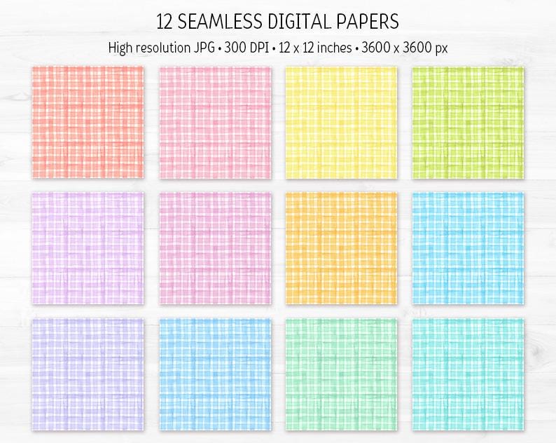 Pastel Gingham Digital Paper Pack Watercolor Pastel Rainbow Hues ...