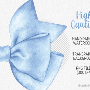 May include: A light blue watercolor bow with a transparent background. The bow is hand-painted and perfect for digital scrapbooking, invitations, and other craft projects.