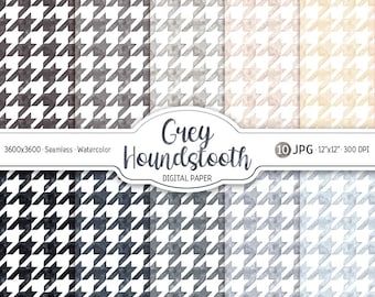 Fondo de pata de gallo de acuarela gris Tonos grises Paquete de papel digital Patrón sin costuras Texturas negras Diseño de papel de Scrapbooking imprimible