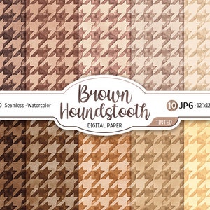 Aquarel bruin getint Houndstooth digitaal papier Pack Ombre achtergrond Beige naadloze patroon texturen afdrukbare Scrapbooking papierontwerp