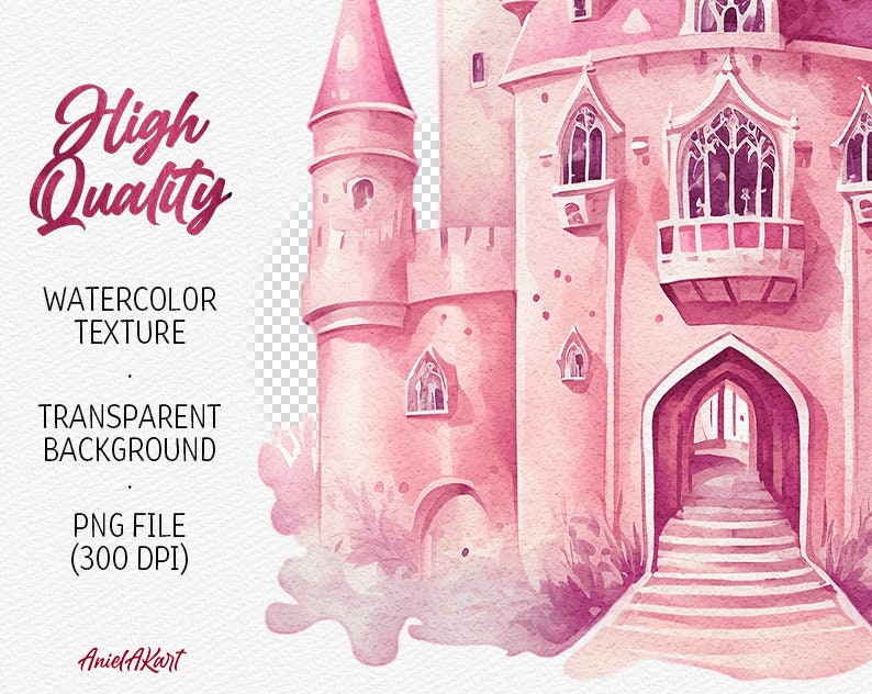 Princess Castle PNG Watercolor Nursery Clipart Baby Girl Clipart ...