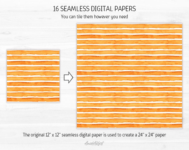 Orange Black Halloween Digital Paper Pack Watercolor Seamless Pattern ...