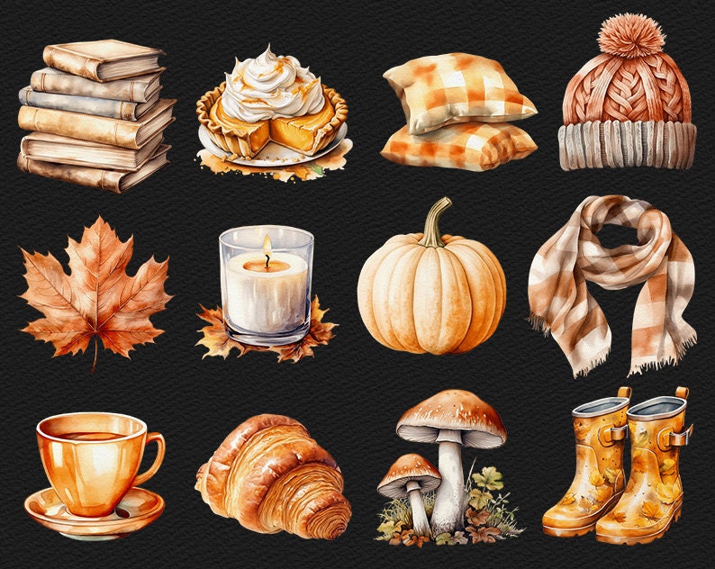 Warm Fall Watercolor Clipart Cozy Autumn PNG Graphics Girl Illustration ...