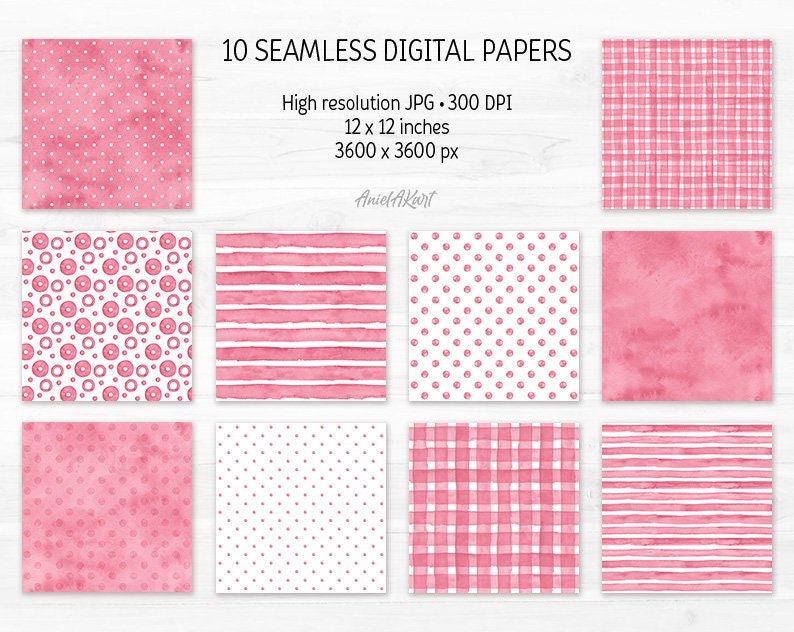 Dusty Rose Seamless Pattern Watercolor Polka Dot Digital Paper Pack ...