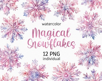 Watercolor Snowflake Clipart Pink Snowflake PNG Watercolor Cozy Christmas Clipart Xmas Clip Art holiday clipart Commercial Instant download