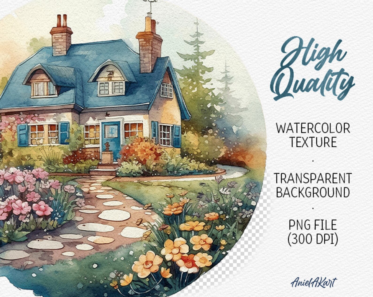 Country Cottage Watercolor Clipart Cute Country House PNG - Etsy