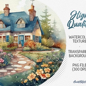 Country Cottage Watercolor Clipart Cute Country House PNG Bundle ...